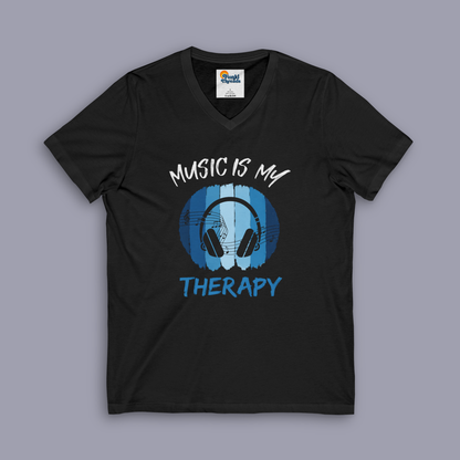 Music Is My Therapy V-Neck – music lover and mental health tee
