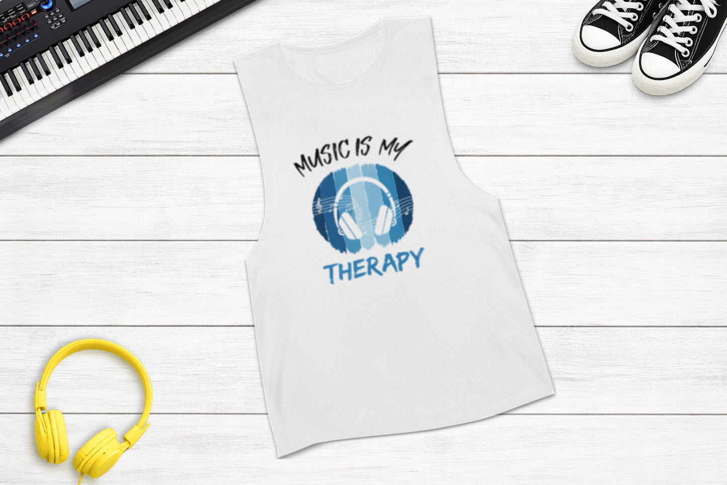 Music Is My Therapy Sleeveless Tank in White