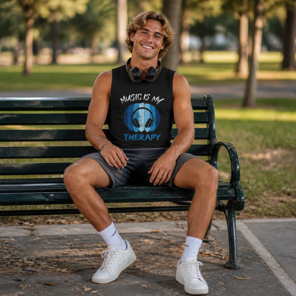 Music Is My Therapy Sleeveless Tank in Black