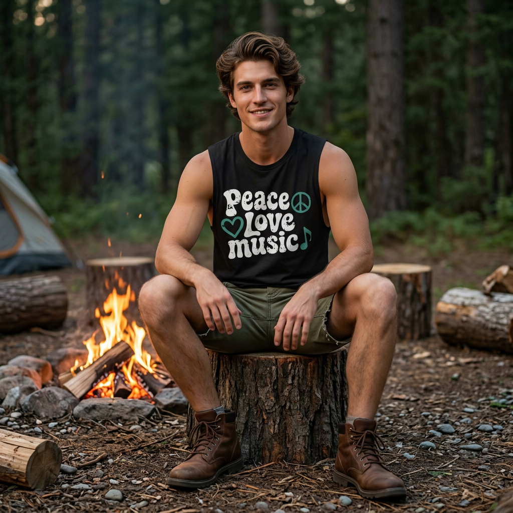 Peace, Love, Music Sleeveless Tank lifestyle – retro music apparel