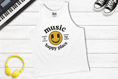 Music Is My Happy Place music tank top in white