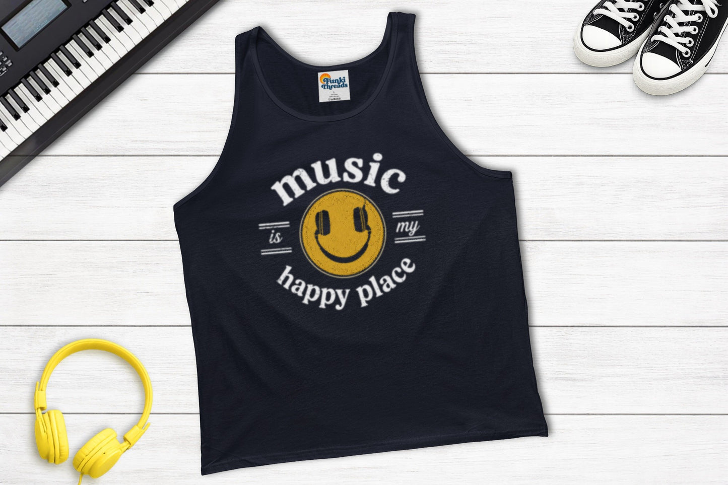 Music Is My Happy Place music tank top in navy