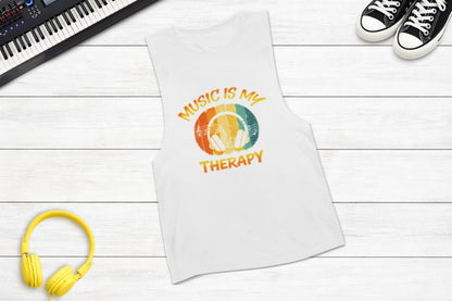 Music Is My Therapy Retro Sunset sleeveless music tank in white