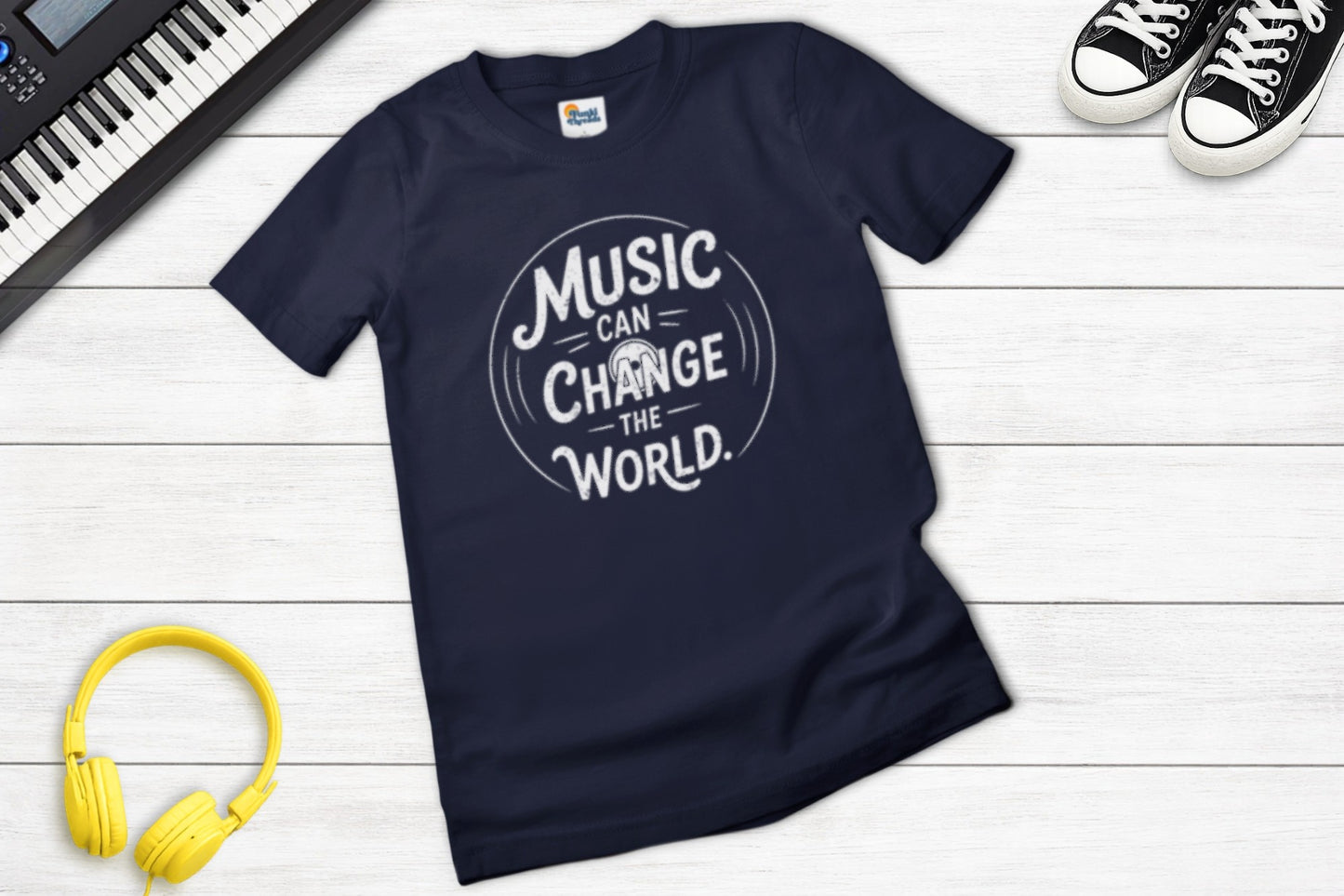 Music Can Change The World inspirational music t-shirt in navy