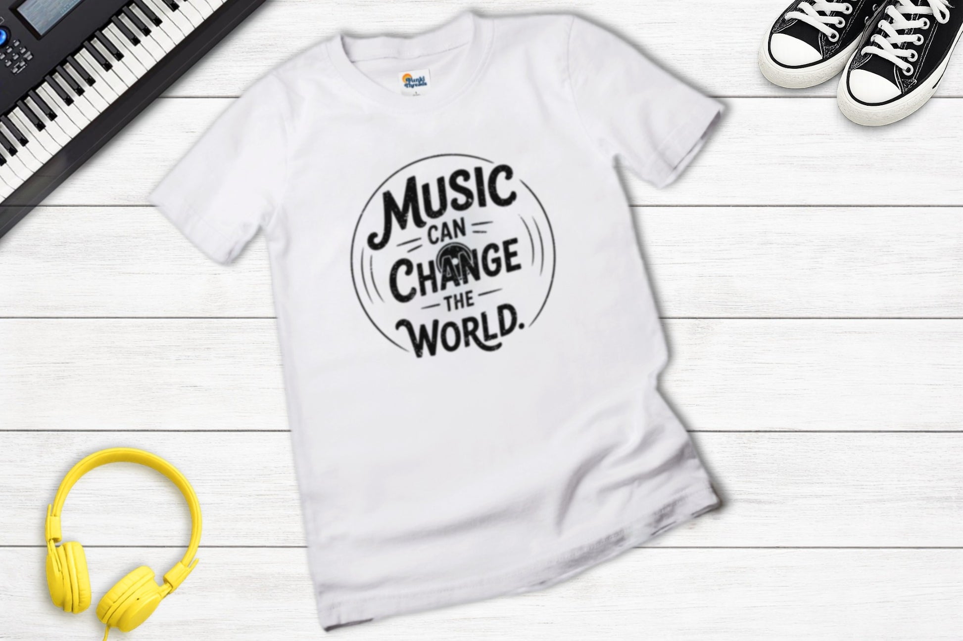Music Can Change The World inspirational music t-shirt in white
