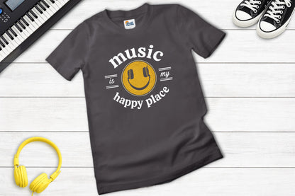 Music Is My Happy Place music tee in charcoal