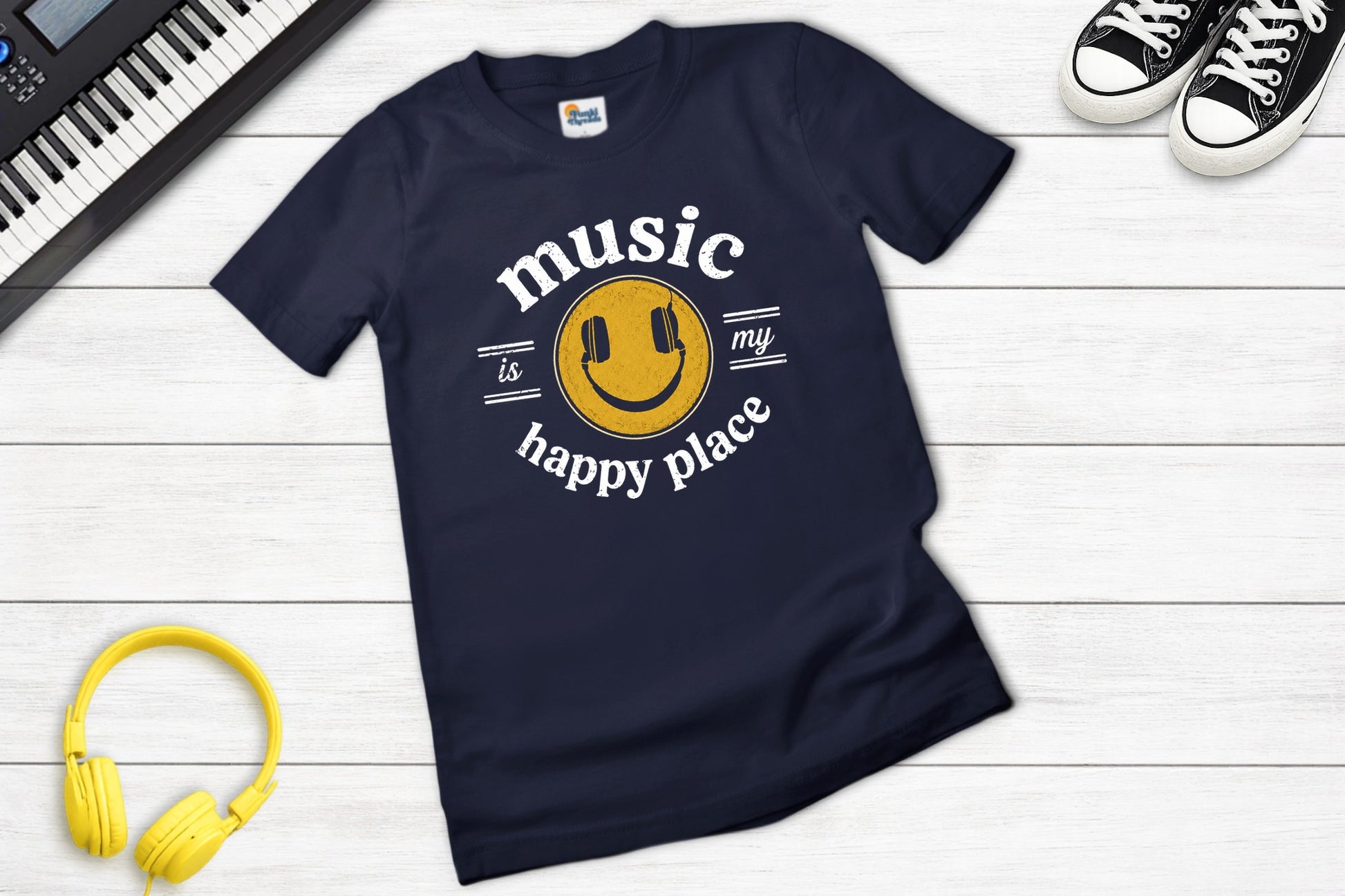 Music Is My Happy Place music tee in navy