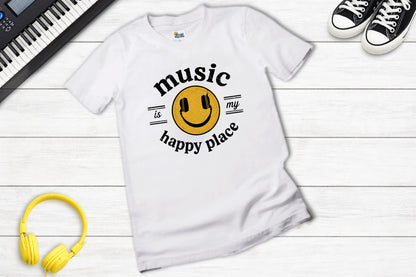 Music Is My Happy Place music tee in white