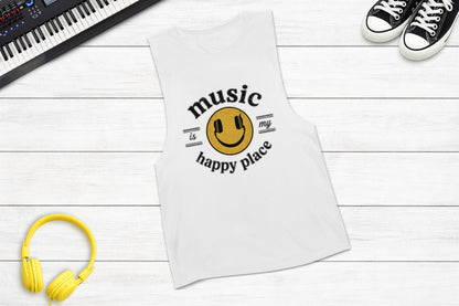 Music Is My Happy Place sleeveless music tank in white
