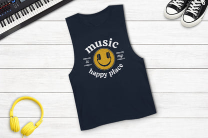 Music Is My Happy Place sleeveless music tank in navy