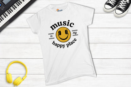 Music Is My Happy Place women's fitted music tee
