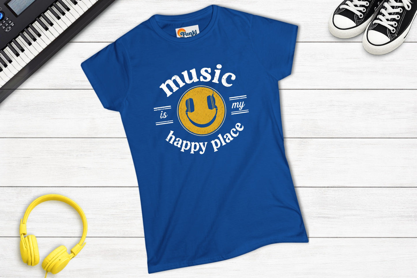 Music Is My Happy Place women's fitted music tee