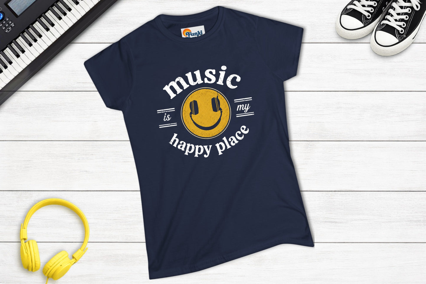 Music Is My Happy Place women's fitted music tee