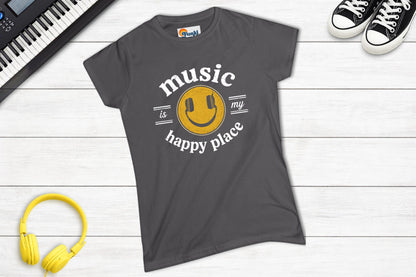 Music Is My Happy Place women's fitted music tee