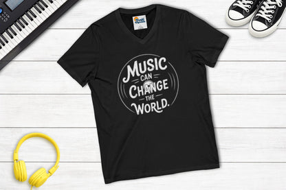 Music Can Change The World V-neck music tee in black