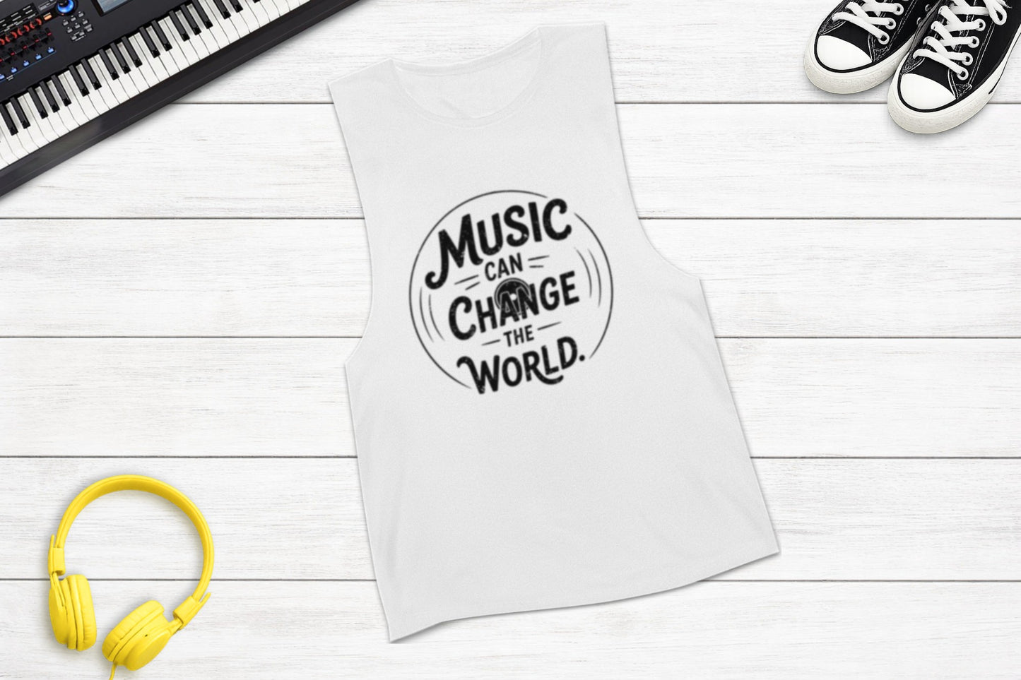 Music Can Change The World sleeveless music tank in white