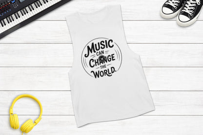 Music Can Change The World sleeveless music tank in white