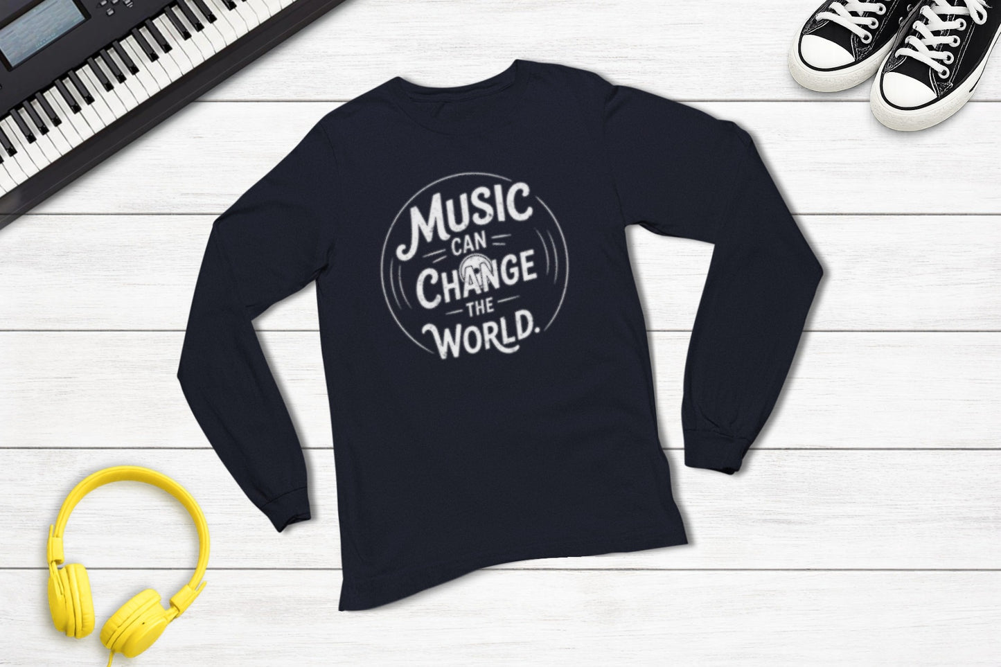 Music Can Change The World long sleeve music tee in navy
