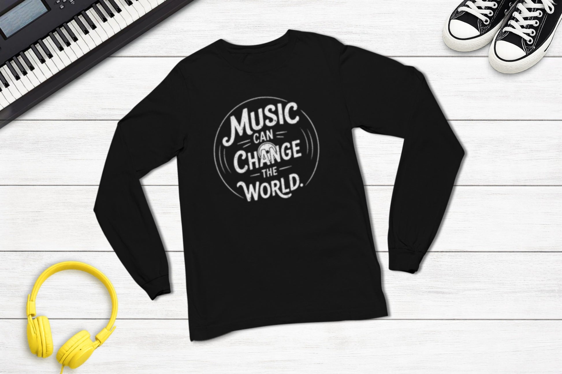 Music Can Change The World long sleeve music tee in black