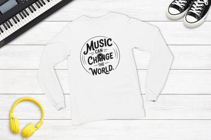 Music Can Change The World long sleeve music tee in white