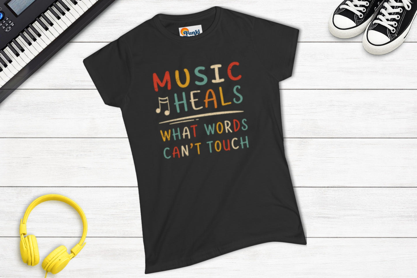 Music Heals What Words Can't Touch – Retro – Women's Fitted Tee