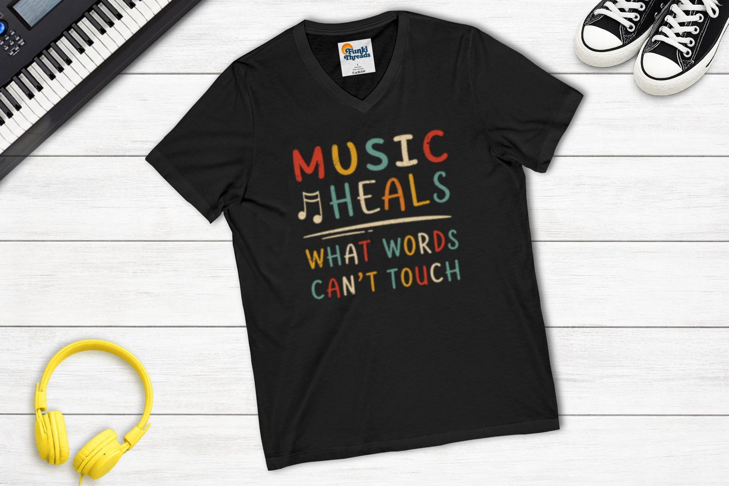 Music Heals What Words Can't Touch – Retro – V-Neck
