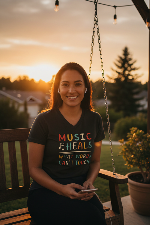 Music Heals What Words Can't Touch – Retro – V-Neck