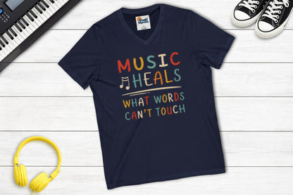 Music Heals What Words Can't Touch – Retro – V-Neck