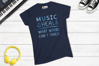 Music Heals What Words Can't Touch – Shady Blue – Women's Fitted Tee