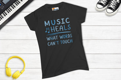 Music Heals What Words Can't Touch – Shady Blue – Women's Fitted Tee