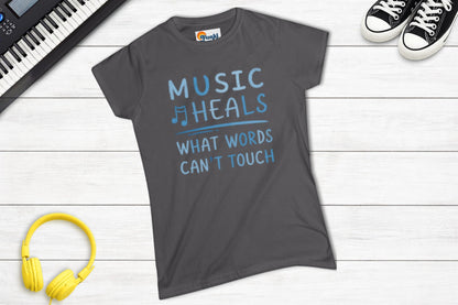 Music Heals What Words Can't Touch – Shady Blue – Women's Fitted Tee