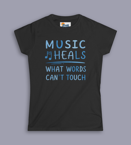 Music Heals What Words Can't Touch – Shady Blue – Women's Fitted Tee