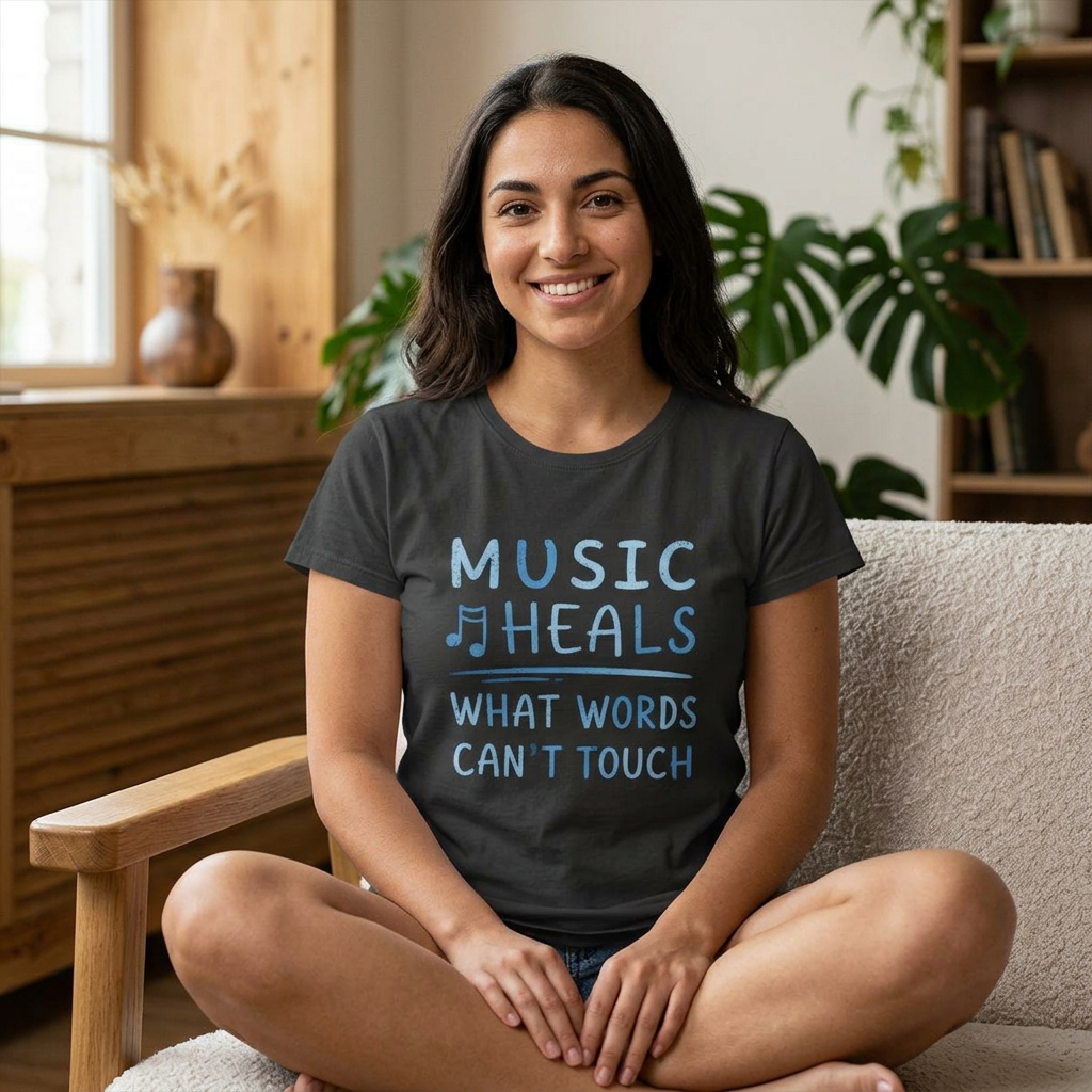 Music Heals What Words Can't Touch – Shady Blue – Women's Fitted Tee