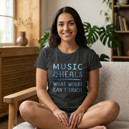 Music Heals What Words Can't Touch – Shady Blue – Women's Fitted Tee