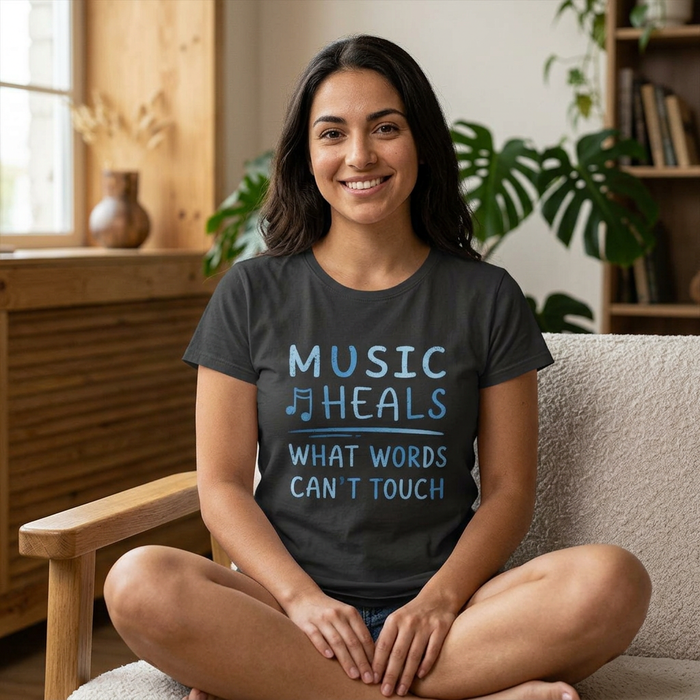 Music Heals What Words Can't Touch – Shady Blue – Women's Fitted Tee
