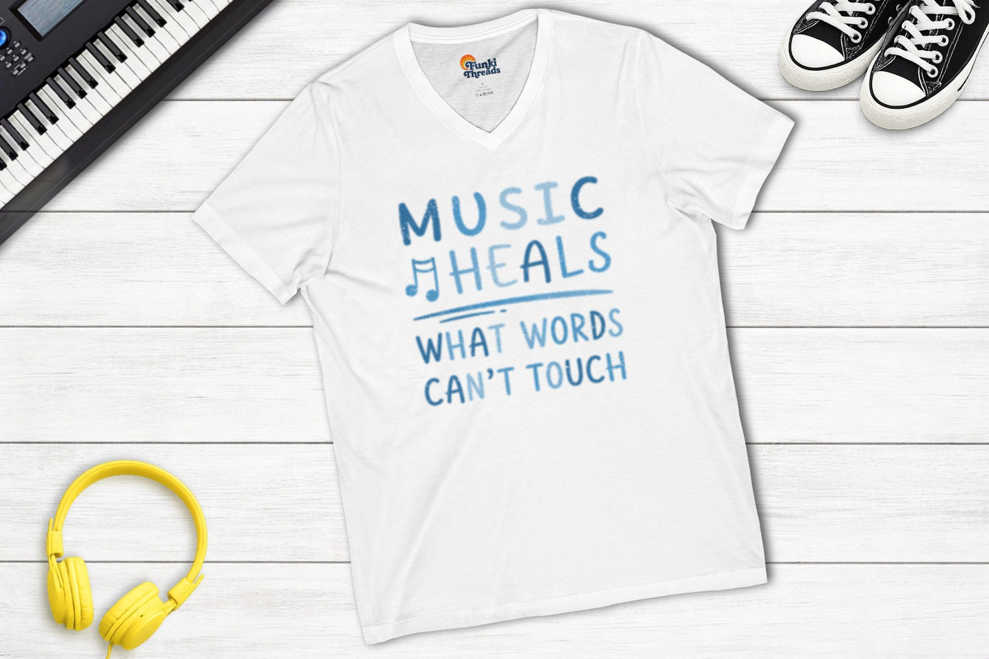 Music Heals What Words Can't Touch – Shady Blue – V-Neck
