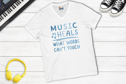 Music Heals What Words Can't Touch – Shady Blue – V-Neck