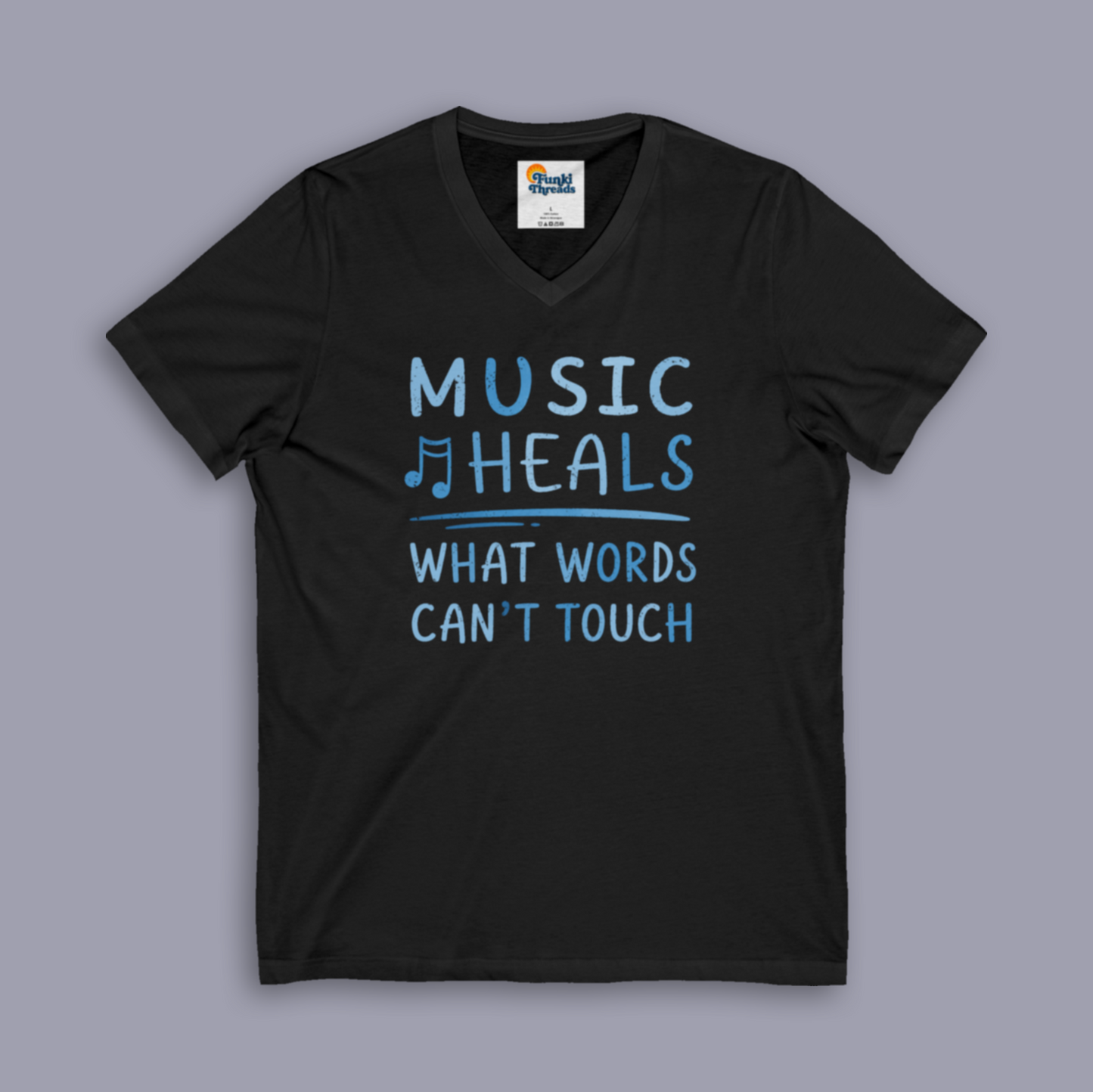 Music Heals What Words Can't Touch – Shady Blue – V-Neck