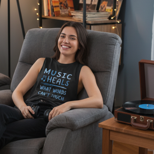 Music Heals What Words Can't Touch – Shady Blue – Sleeveless Tank