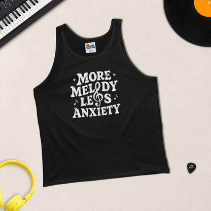More Melody Less Anxiety tank top in Black