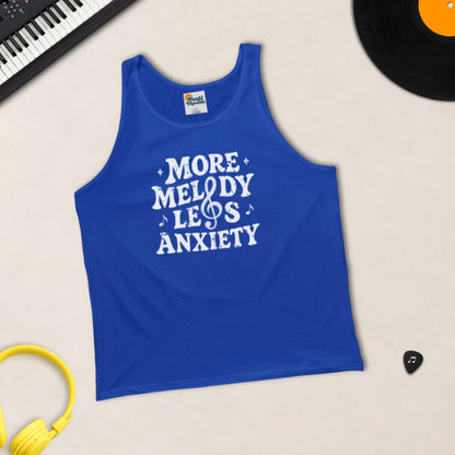 More Melody Less Anxiety tank top in True Royal