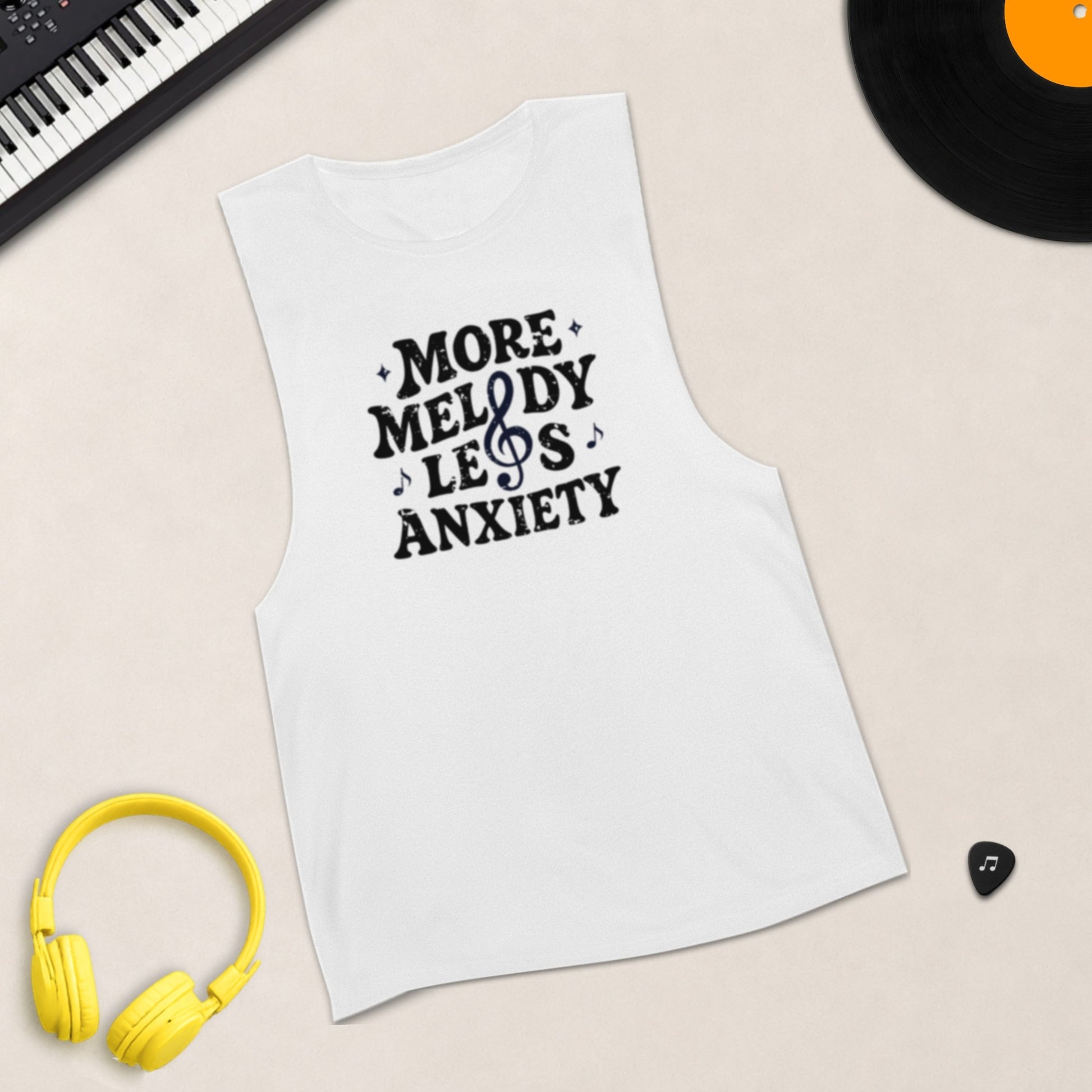 More Melody Less Anxiety sleeveless tank in White