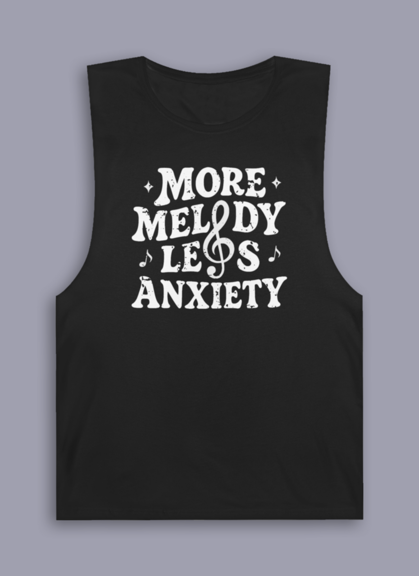 More Melody Less Anxiety sleeveless tank lifestyle view
