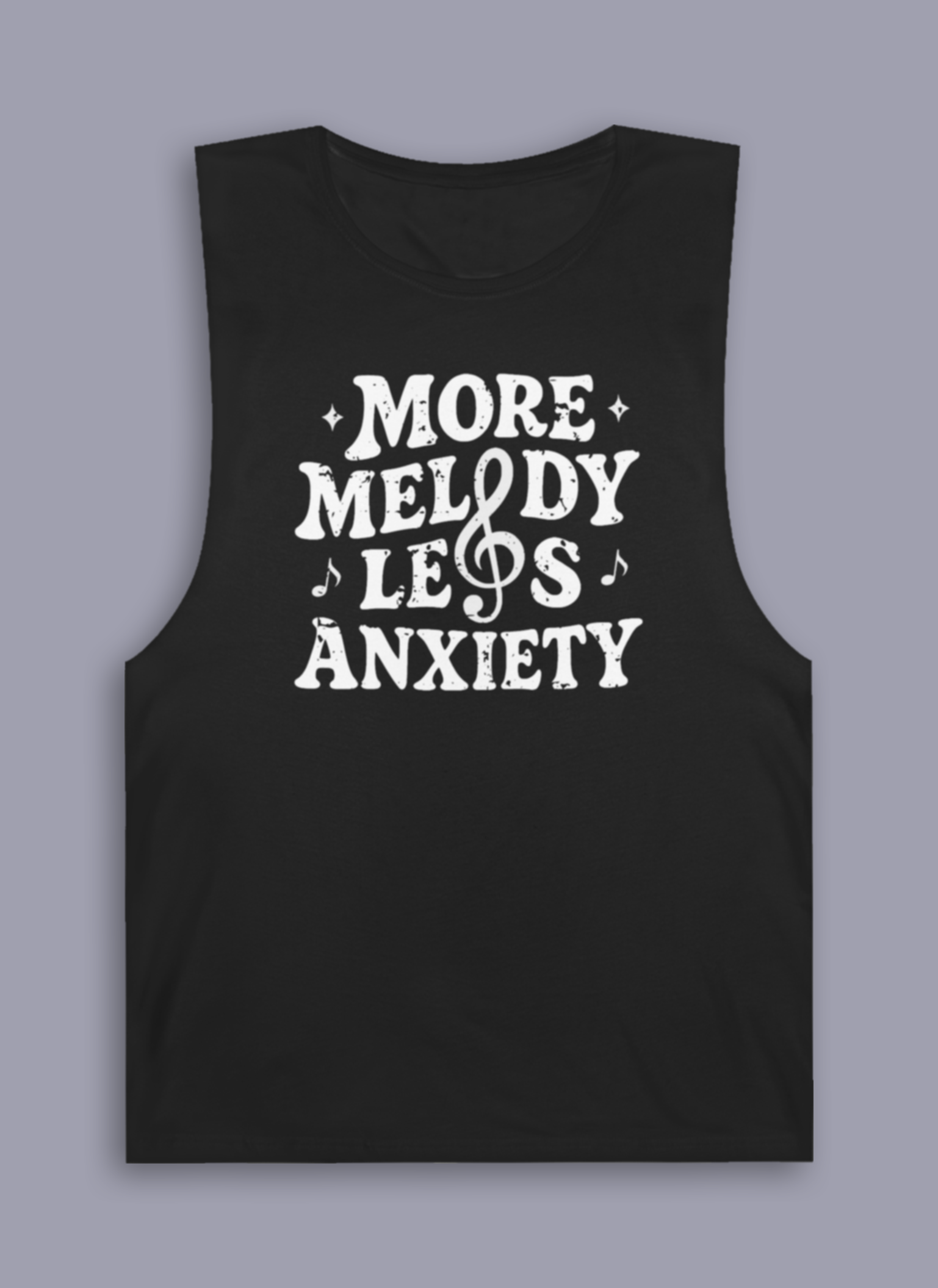 More Melody Less Anxiety sleeveless tank lifestyle view