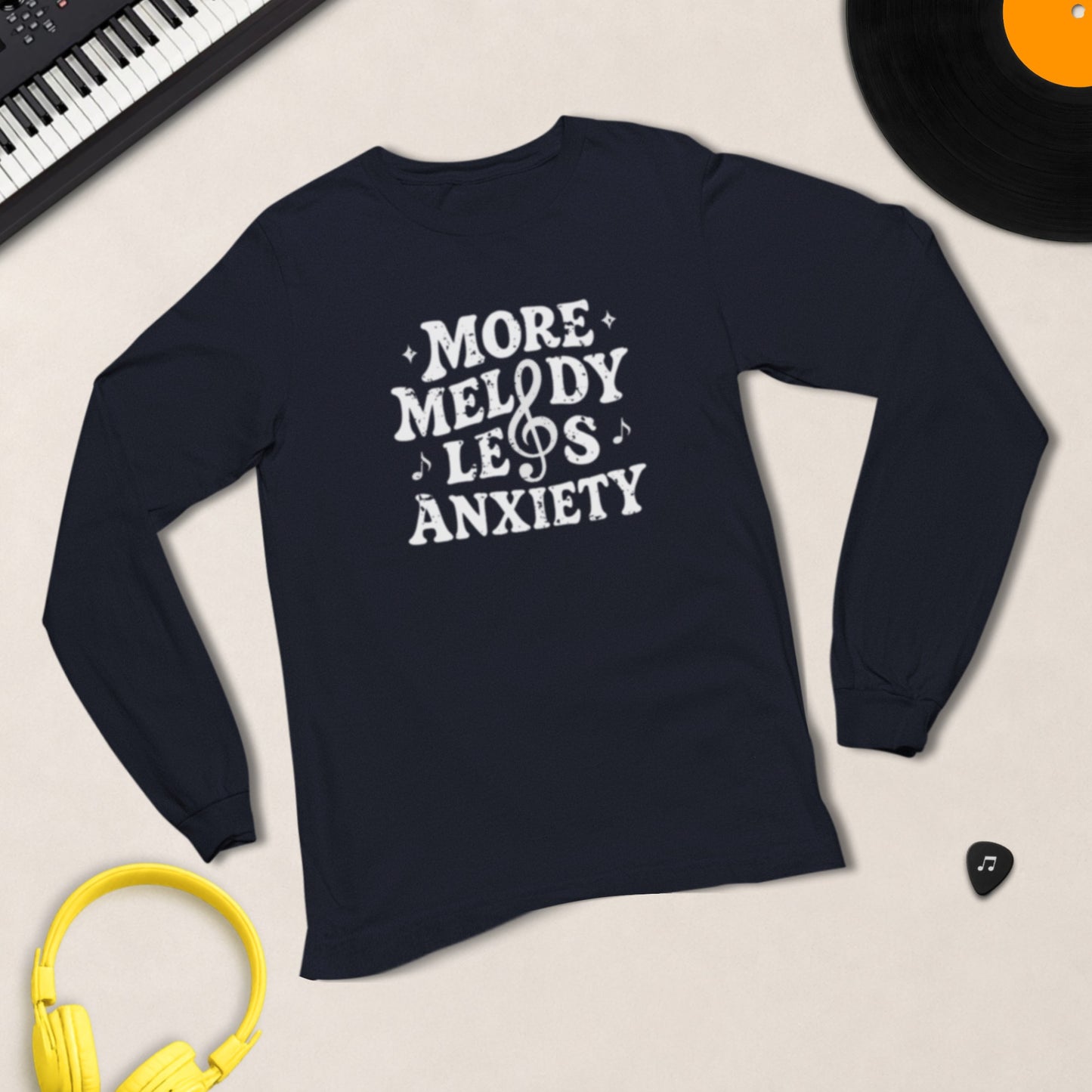 More Melody Less Anxiety long sleeve shirt in Navy