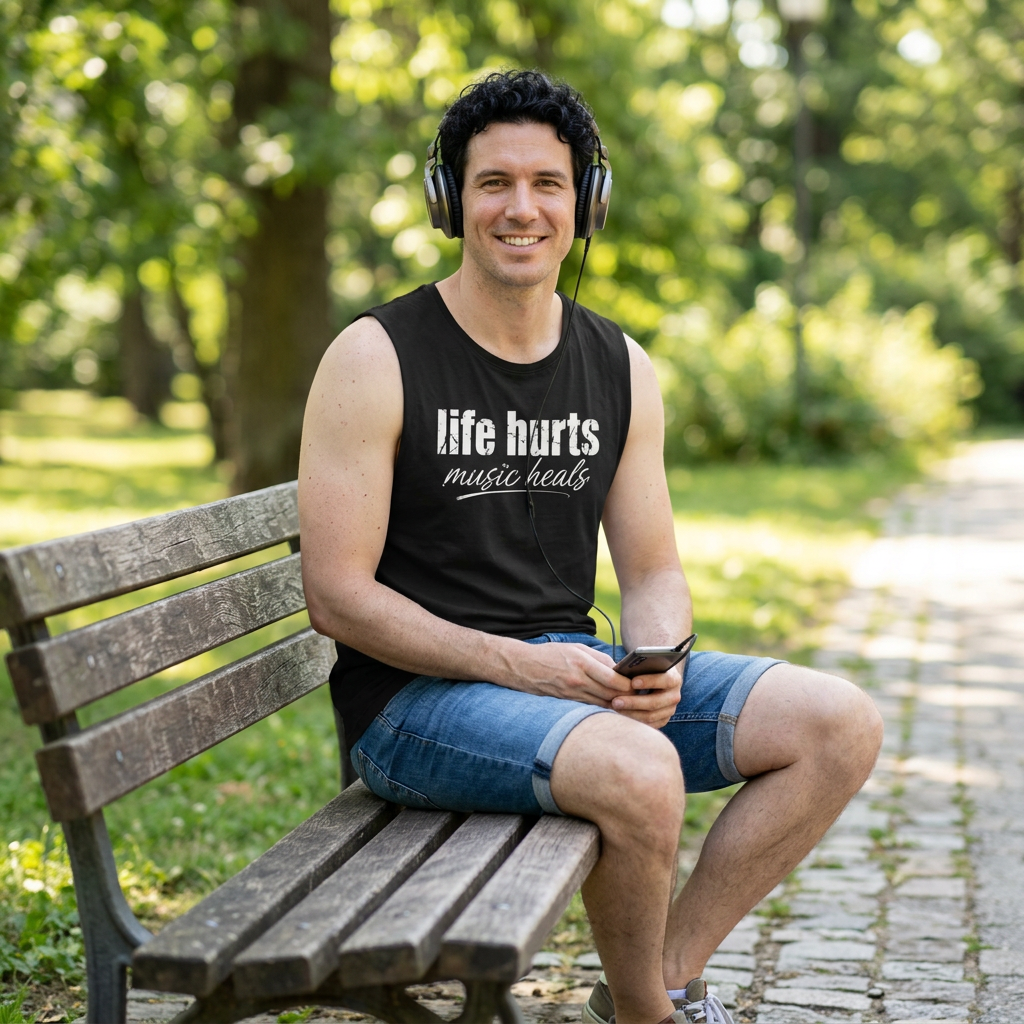 Life Hurts, Music Heals sleeveless tank product photo