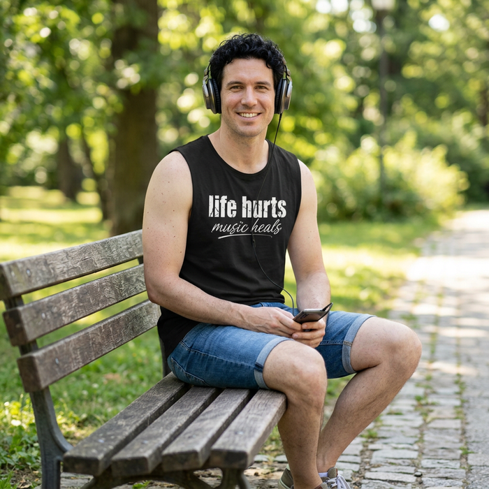 Life Hurts, Music Heals sleeveless tank product photo