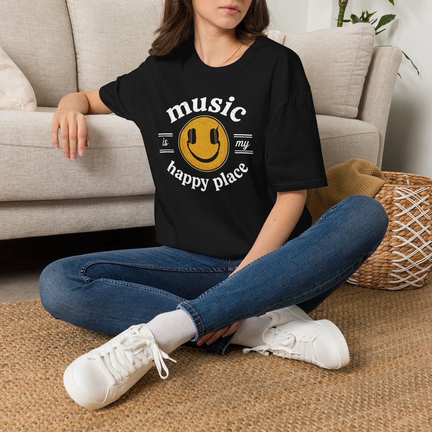Music Is My Happy Place music tee in black