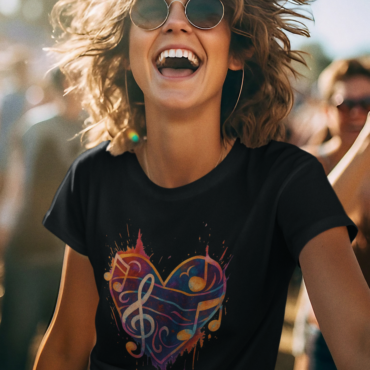 Colorburst Music Heart — Treble Clef & Notes Tee
