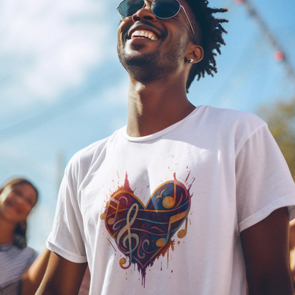 Colorburst Music Heart — Treble Clef & Notes Tee